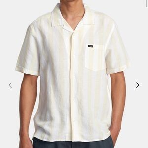 NWT! RVCA Love Stripe - Short Sleeve Pocket Shirt Yellow and White Striped Shirt